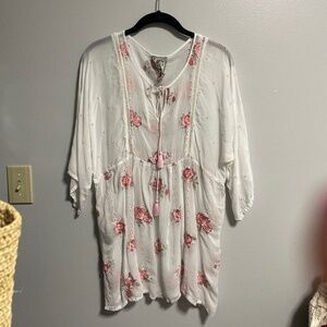 Johnny Was boho sheer tunic top blouse